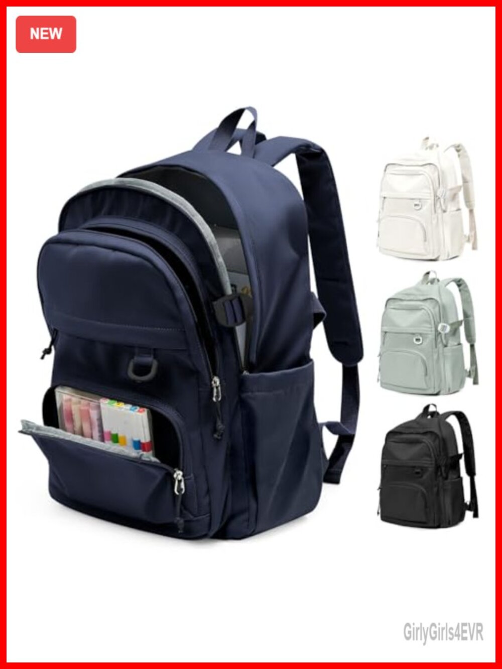Lightweight Waterproof Nylon Backpack with Laptop Compartment, 15.6"